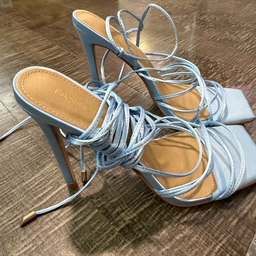 Fashion Nova Sky Blue Lace-Up Heels